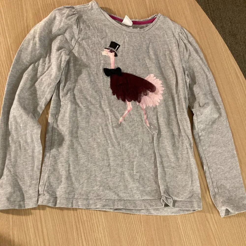 Gymboree Gray Long Sleeve T Shirt 12 Ostrich Top Hat Graphic Tulle Detail GUC